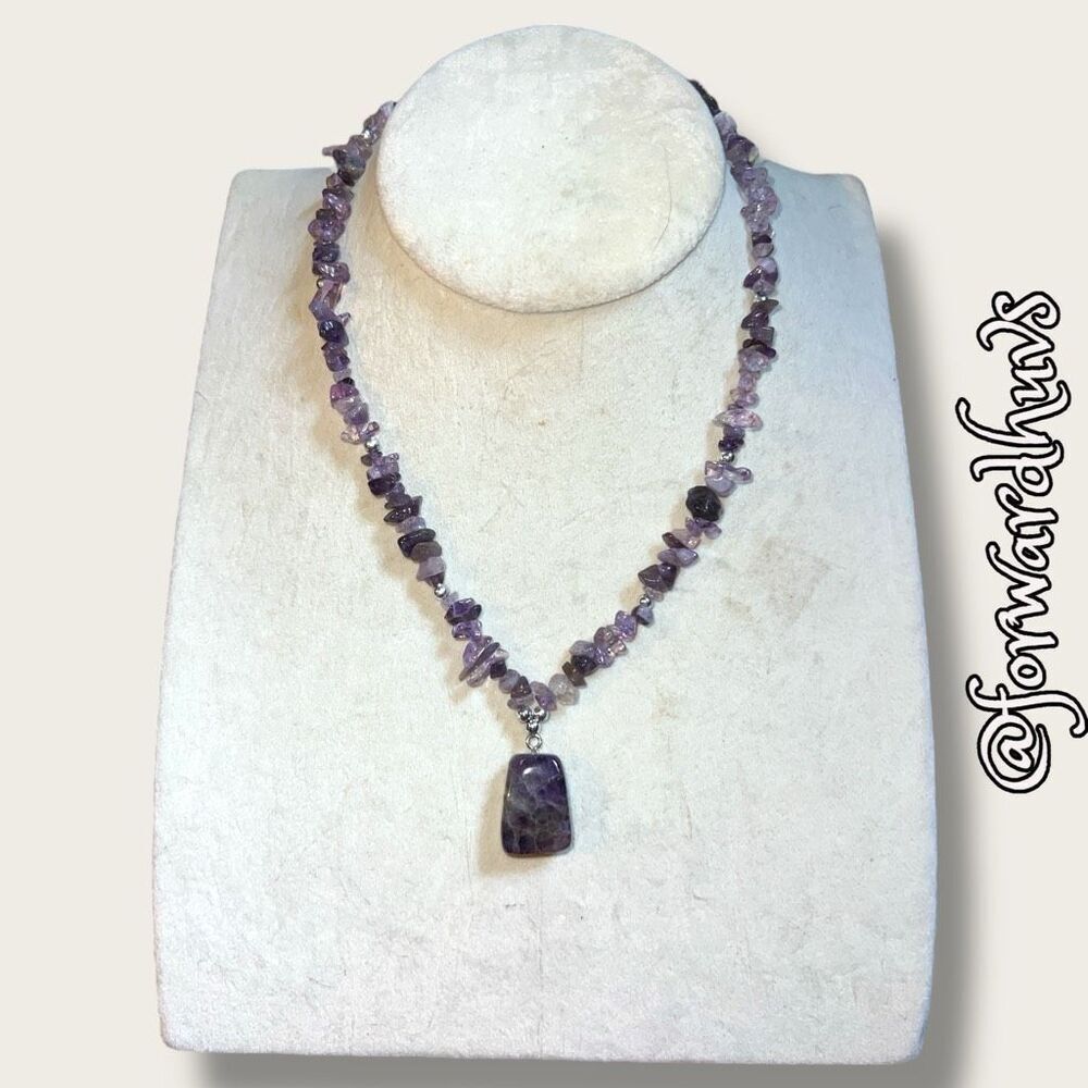 Handcrafted Amethyst Chip Necklace with Rectangular Pendant